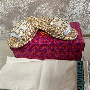 Tory Burch Double T Leather Slides